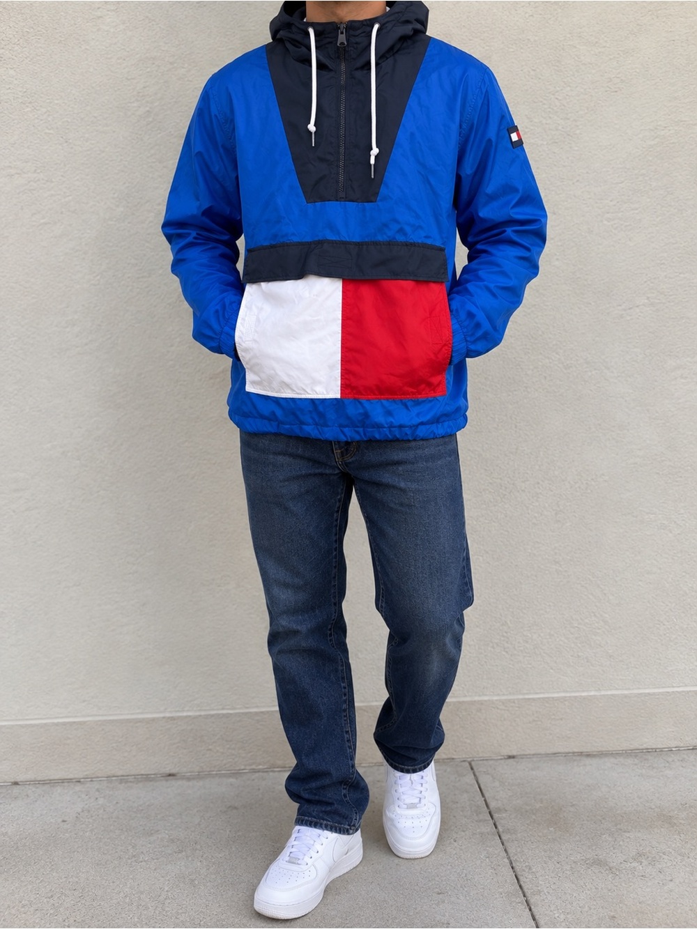 Tommy Hilfiger Blue Windbreaker with Red & White Front Panel